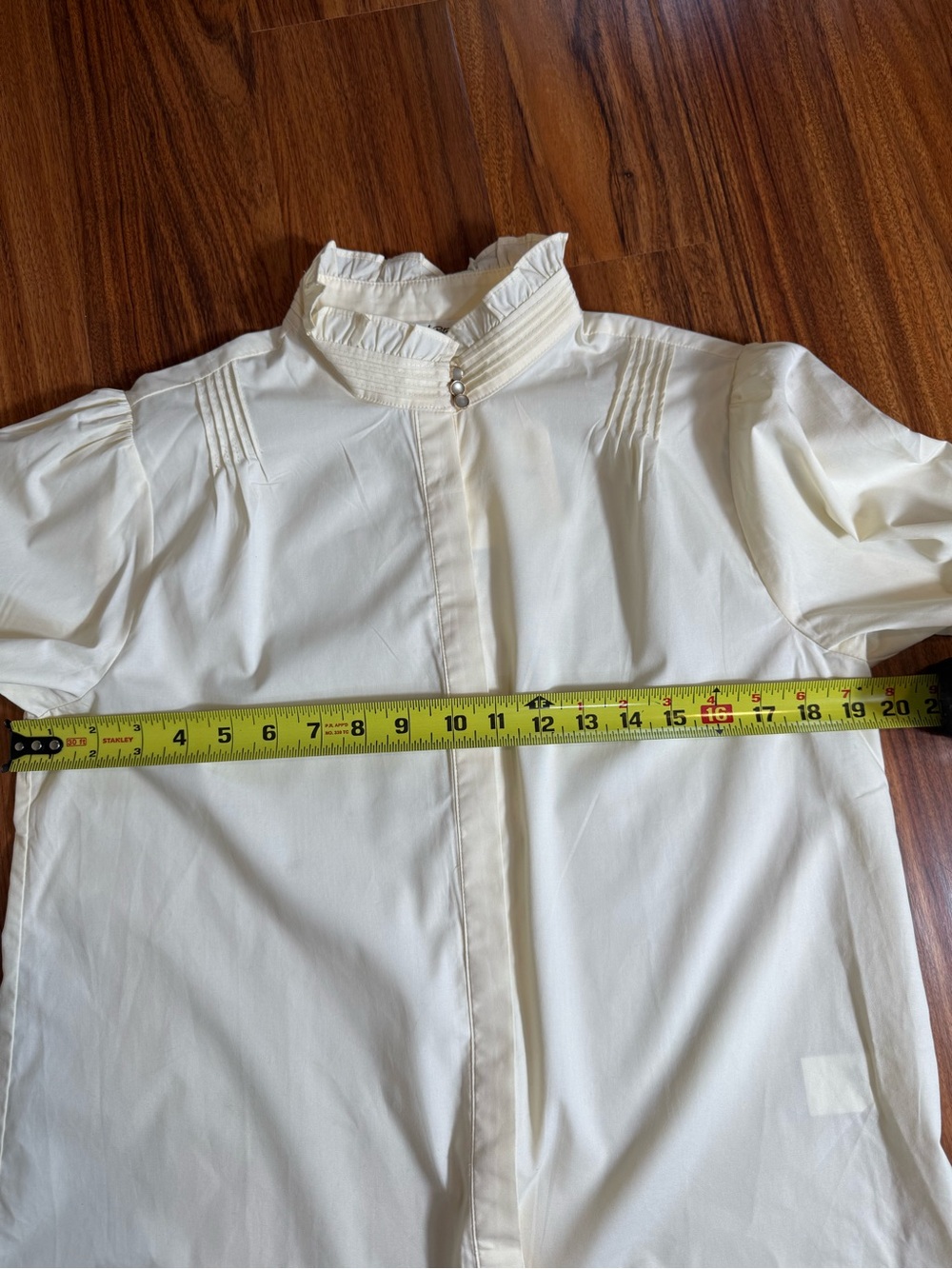 Simple Retro Cream Ruffled High-Neck Button Front Blouse - Size S - Picture 9 of 14